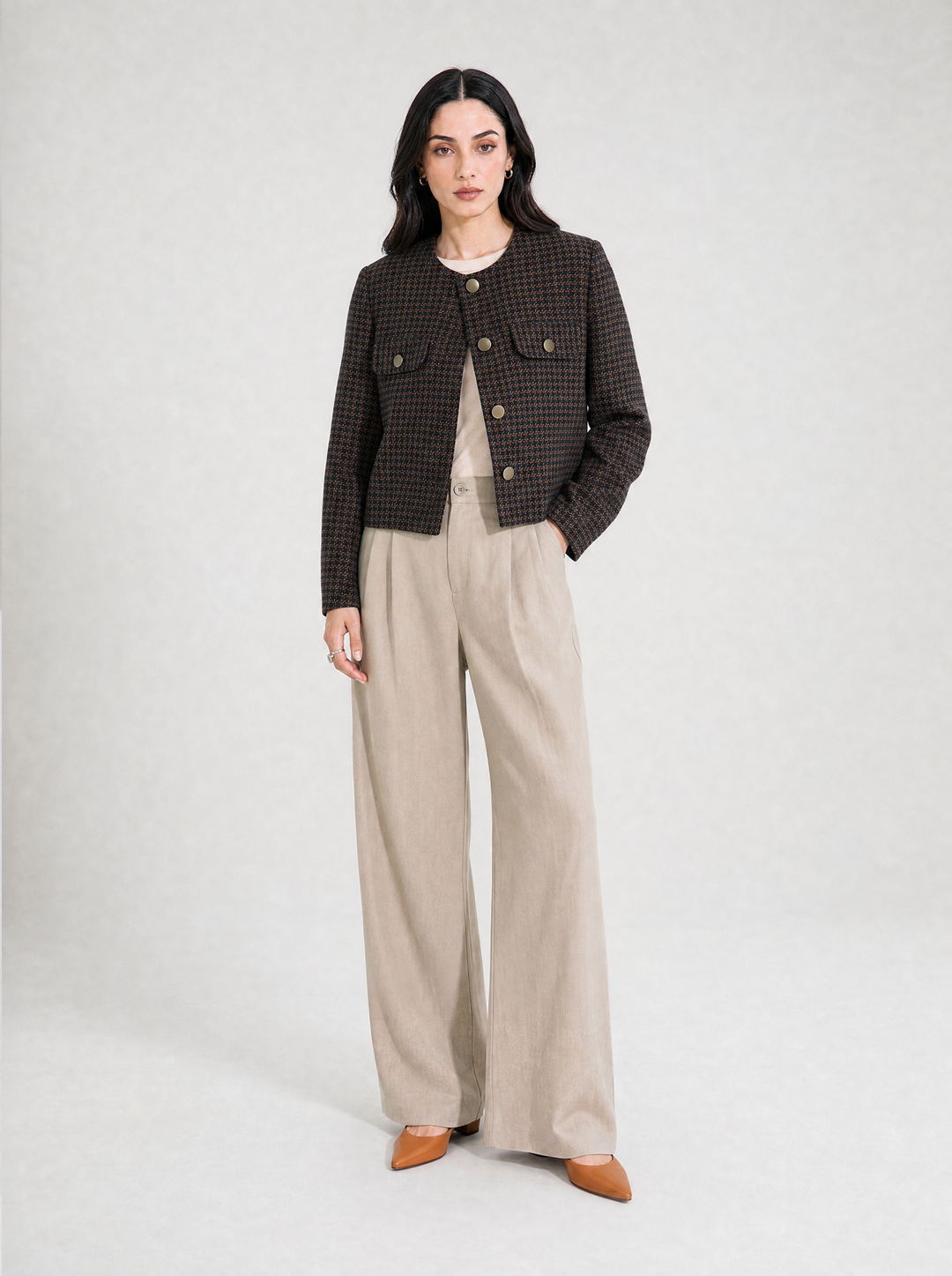 Textured Navy Round Neck Jacket