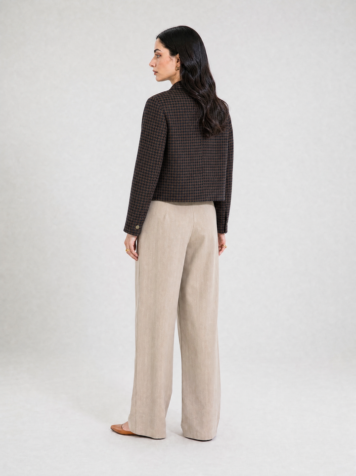 Textured Navy Round Neck Jacket
