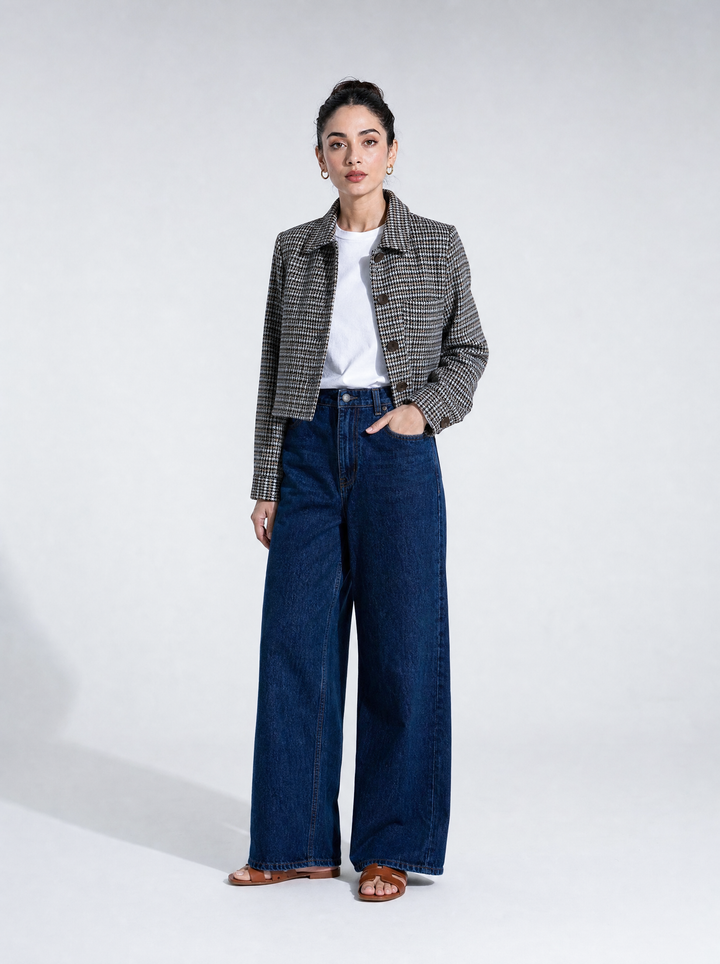 Multi Houndstooth Cropped Jacket