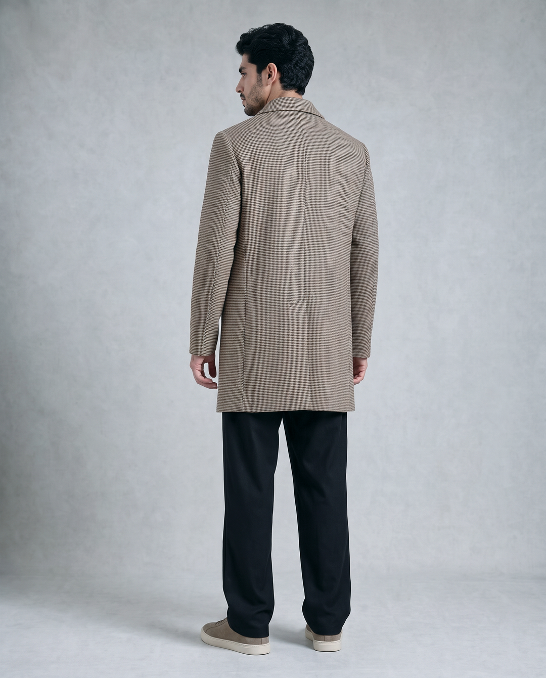 Brown Houndstooth Long Coat