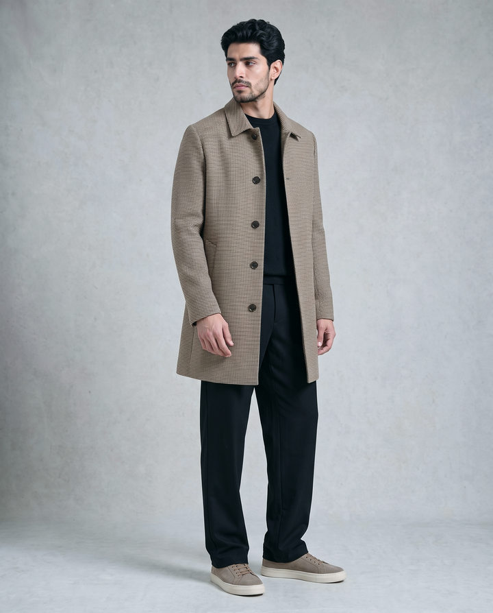 Brown Houndstooth Long Coat