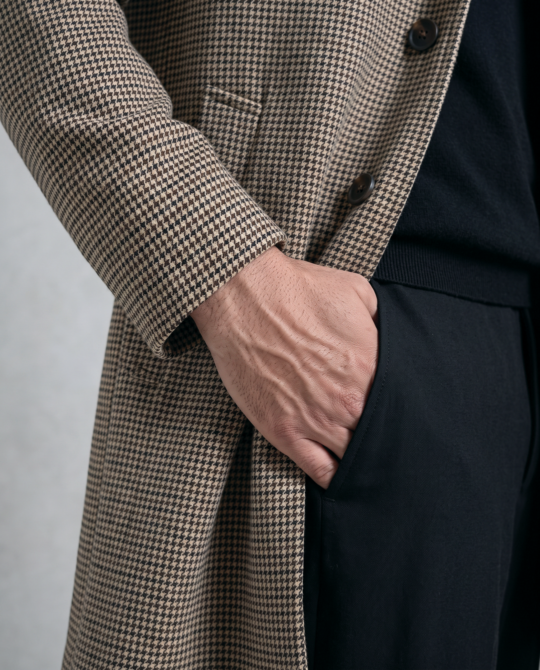 Brown Houndstooth Long Coat