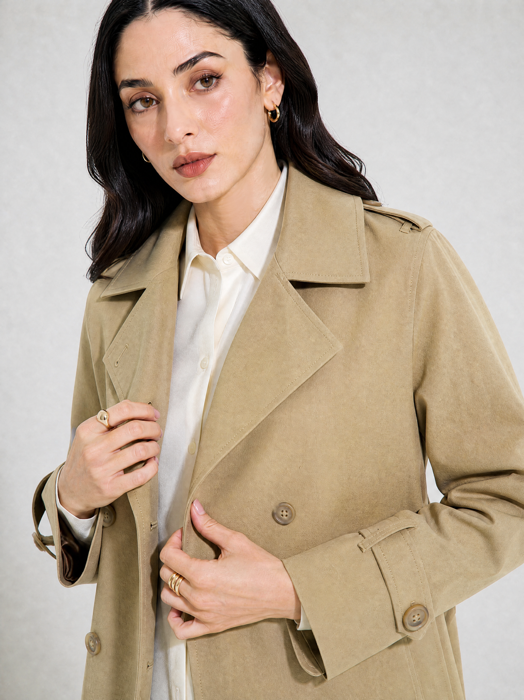 Beige Linen Trench Coat