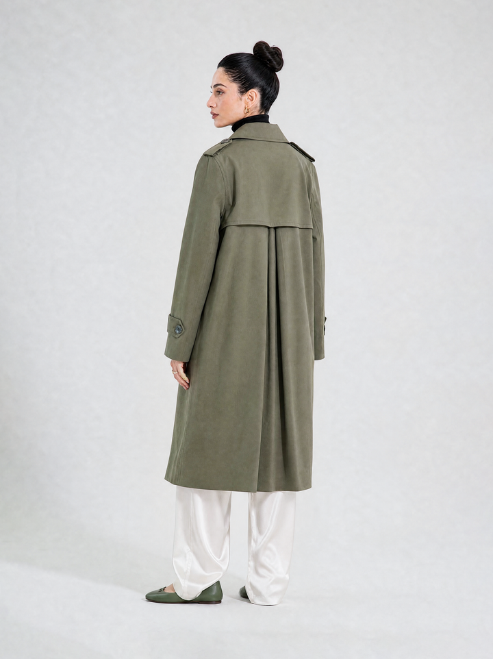 Olive Linen Trench Coat