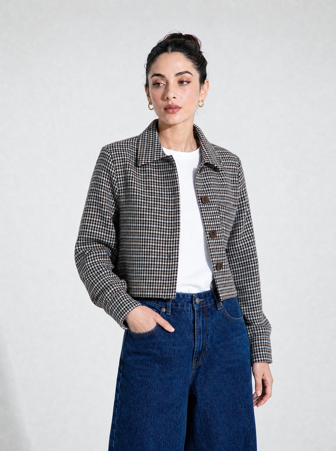 Multi Houndstooth Cropped Jacket