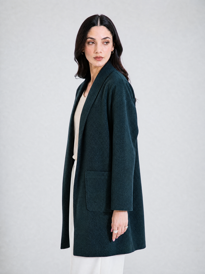 Navy Textured Wool Blended Cardigan