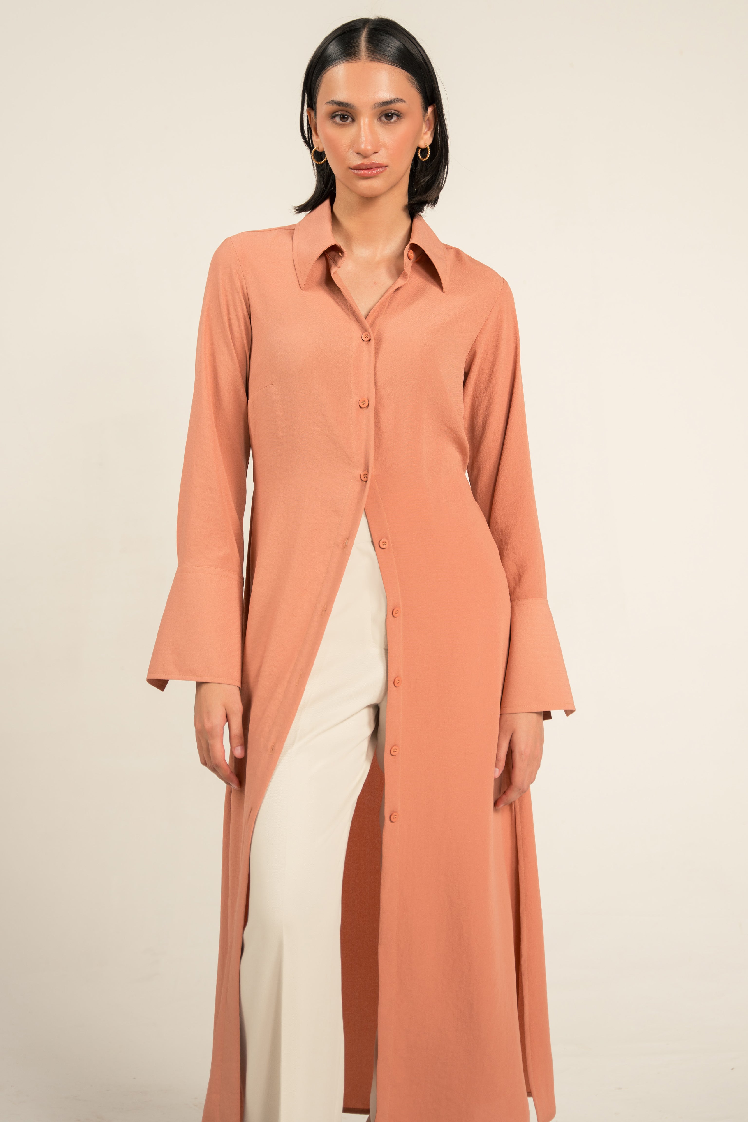 Peach Long Shirt Dress