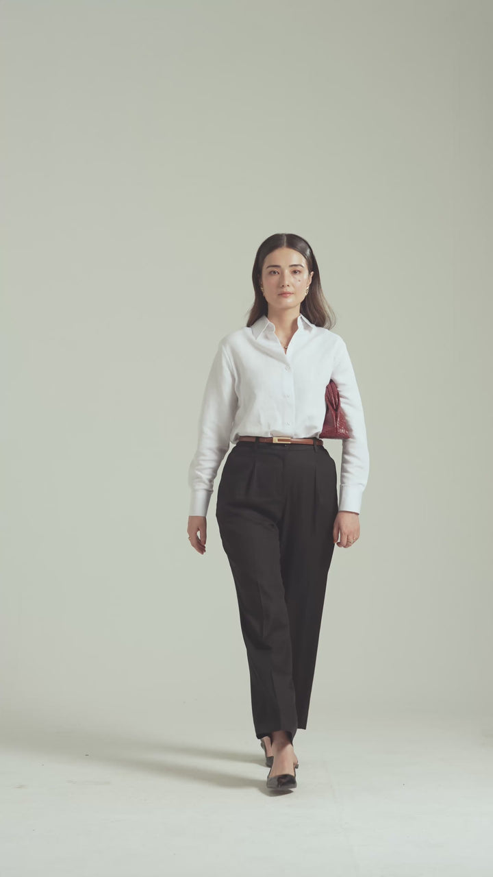 Off-White Linen Shirt with Sleeve Detail
