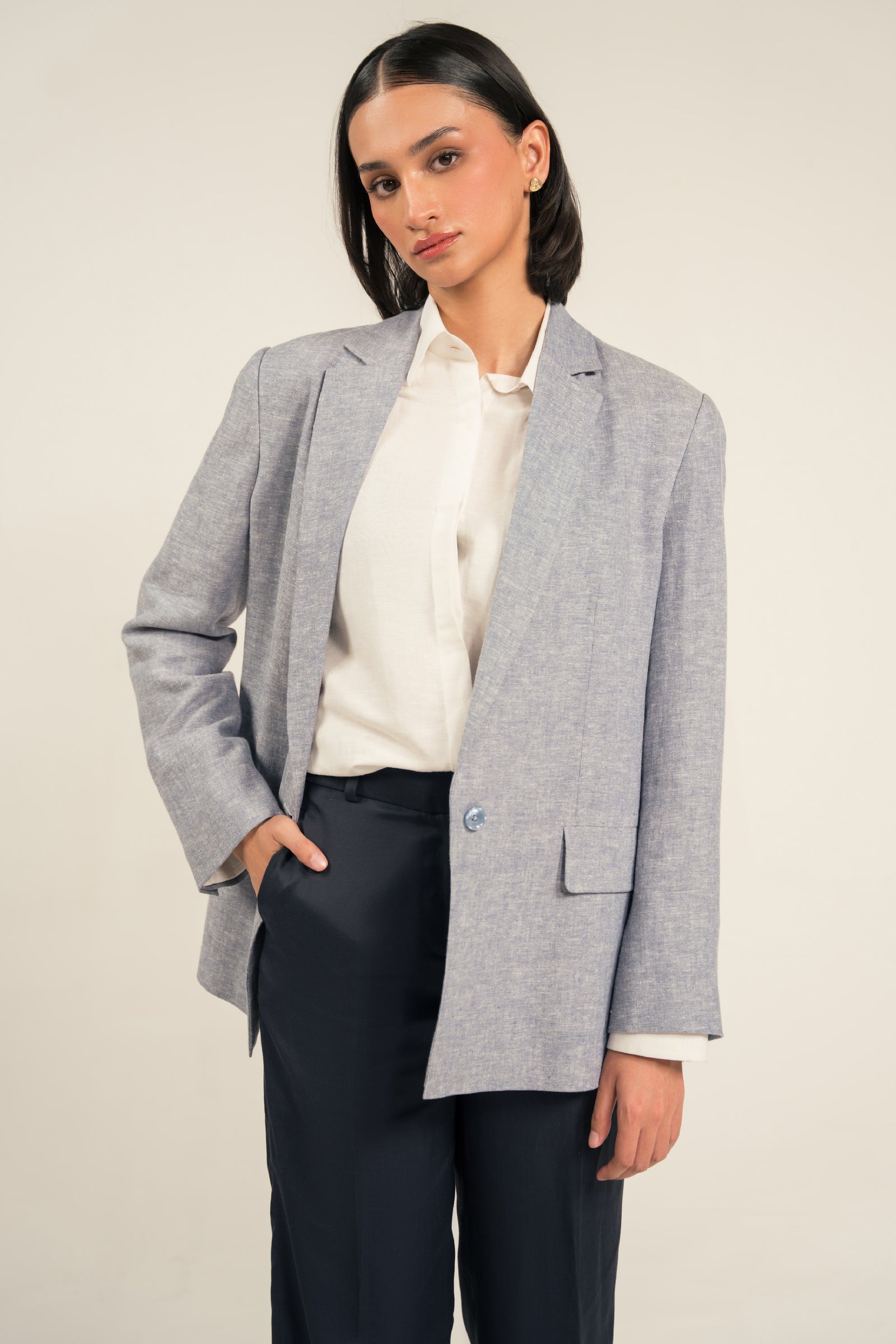 Sky Blue Linen Blazer