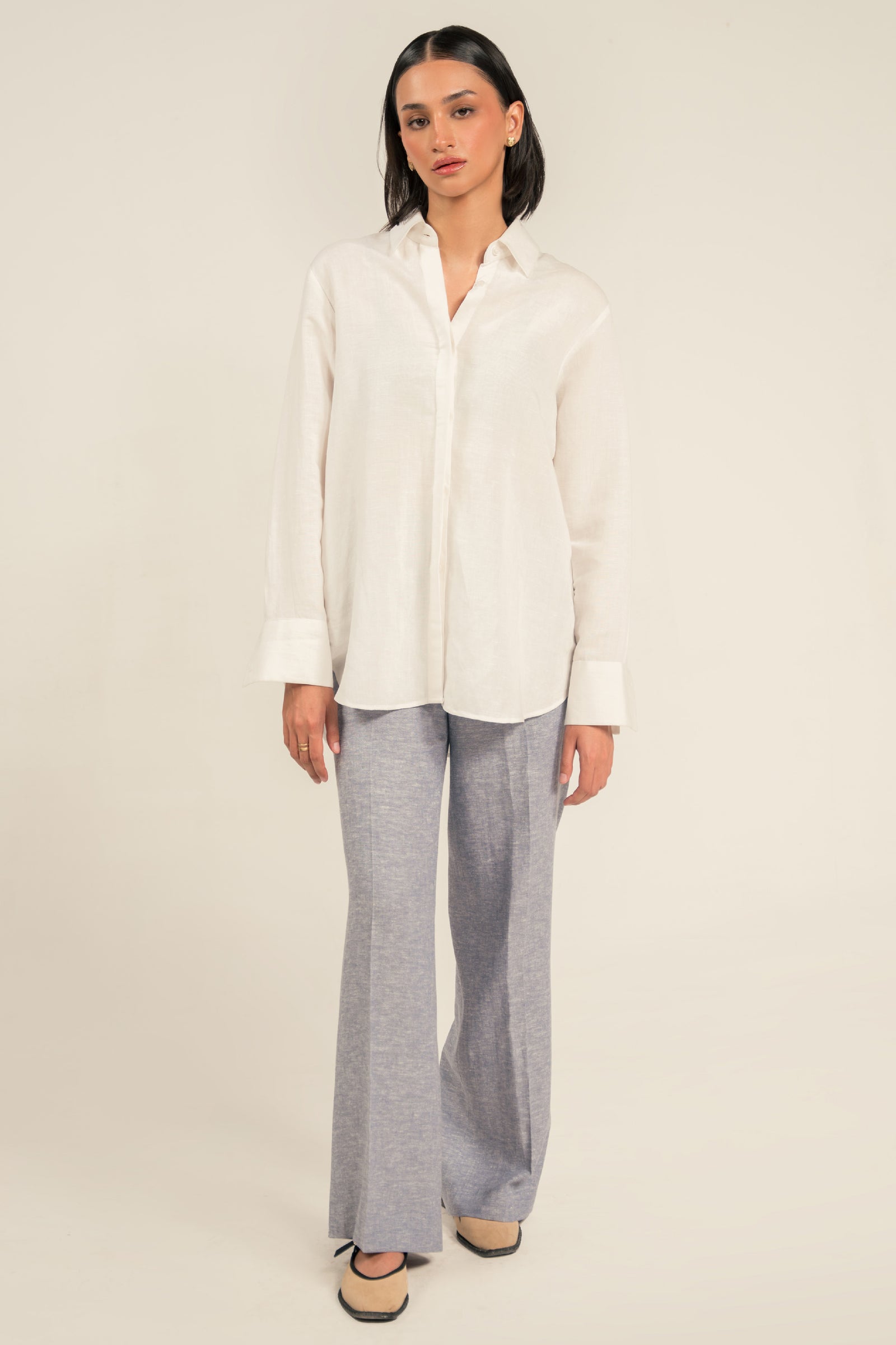 Sky Blue Linen Wide Leg Trouser