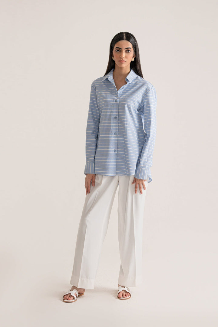 Sky Blue Striped Oxford Shirt