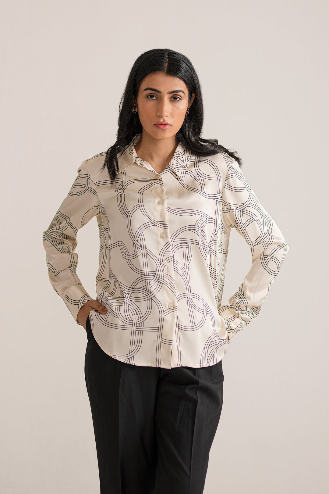 A picture of Beige Flowy Relaxed Fit Shirt for women