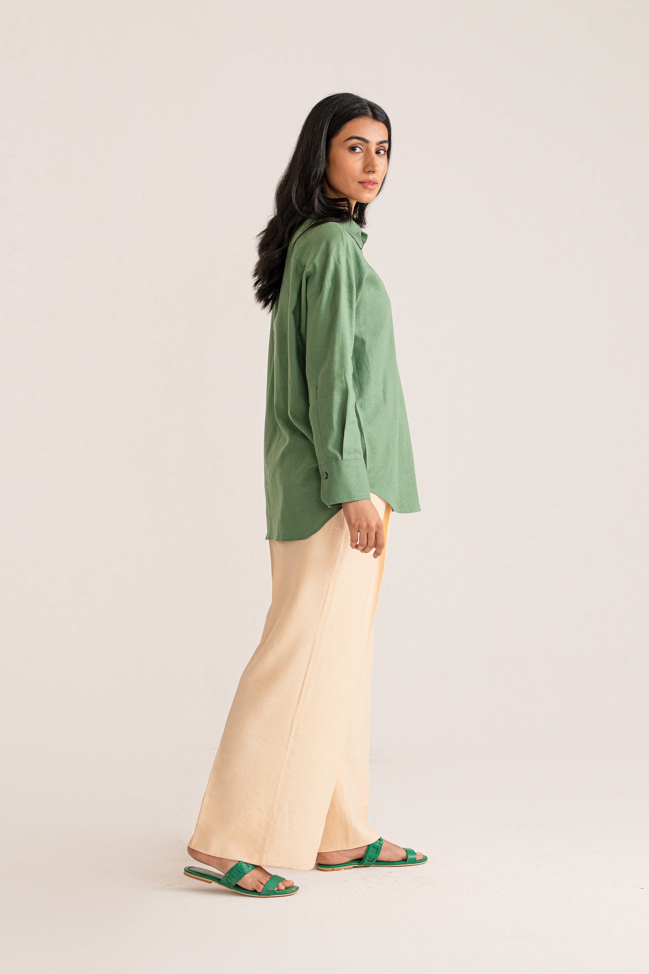 Green Linen Shirt for women