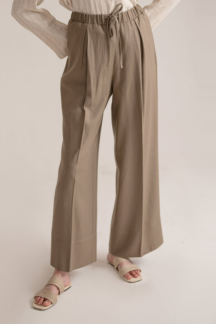 Green Linen Wide Leg Trouser