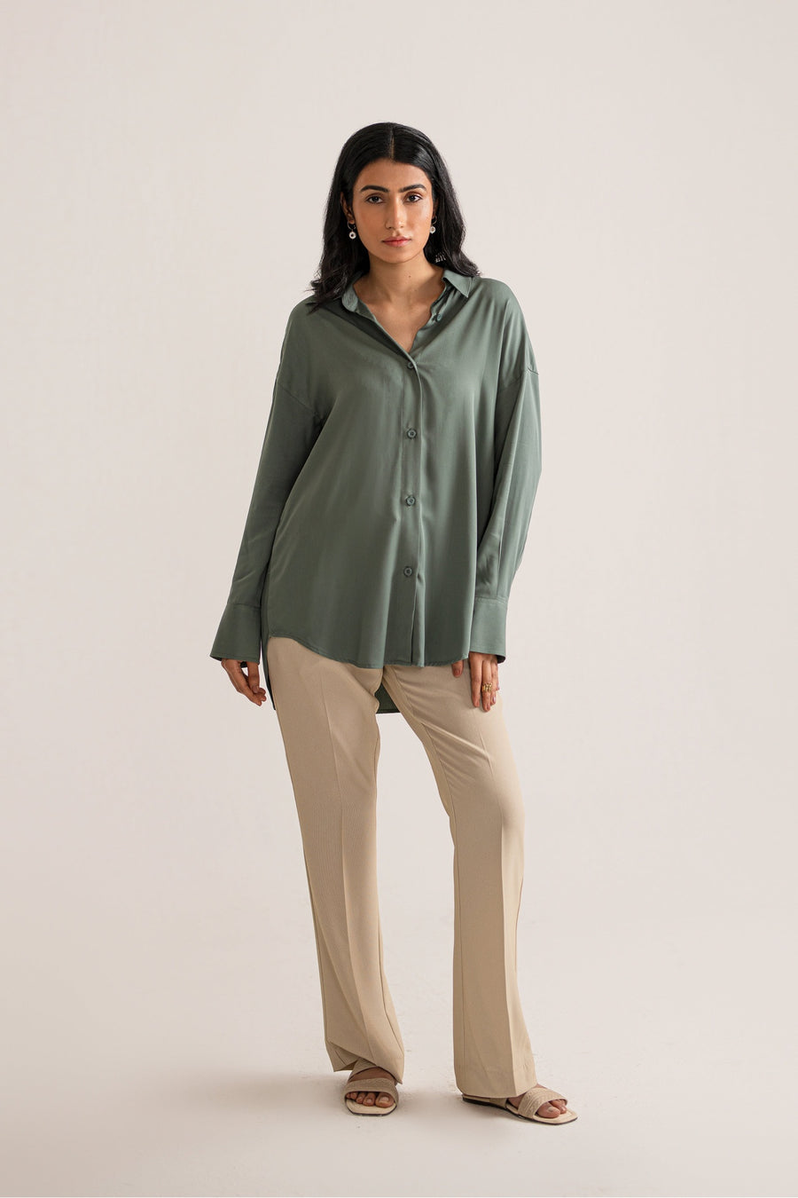 Olive Poly Cotton Shirt