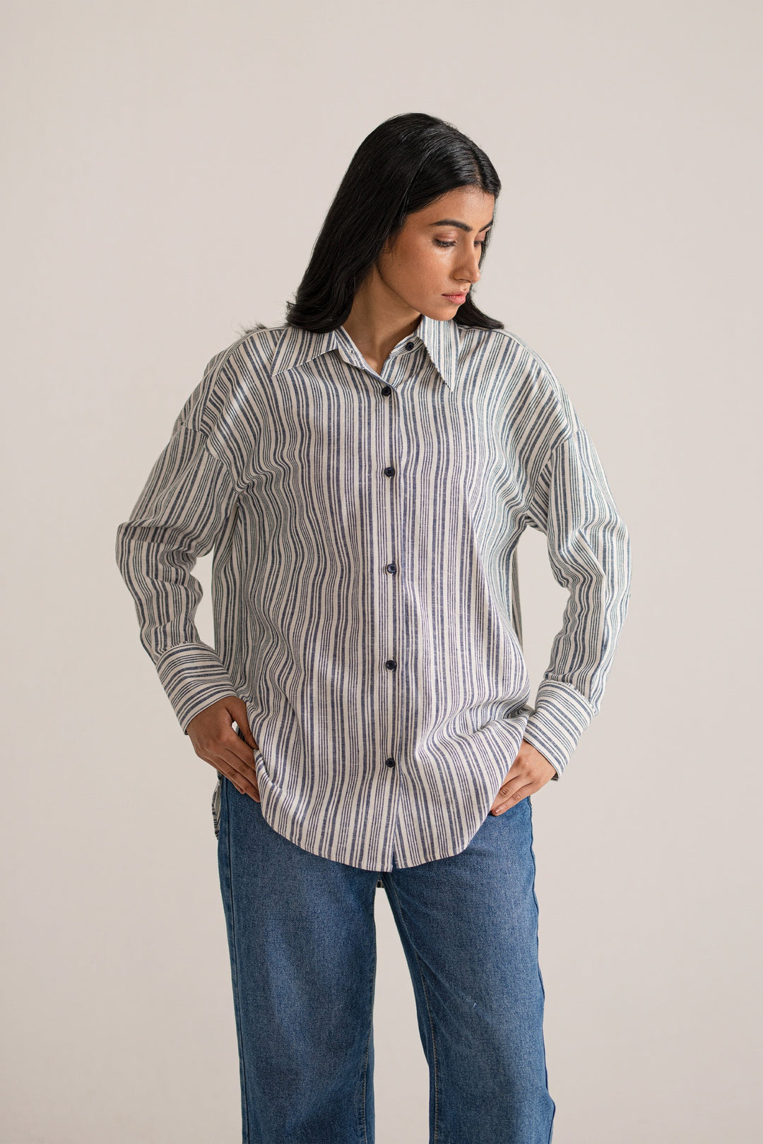 Blue & White Striped Linen Shirt price