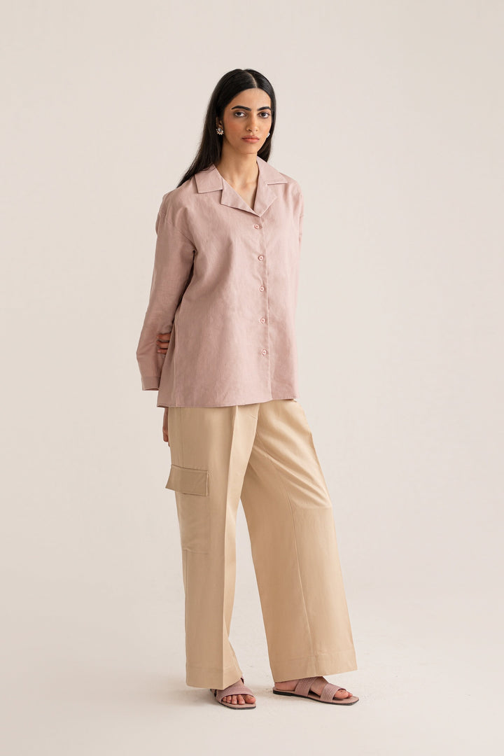 Tea Pink Full Sleeves Resort Shirt