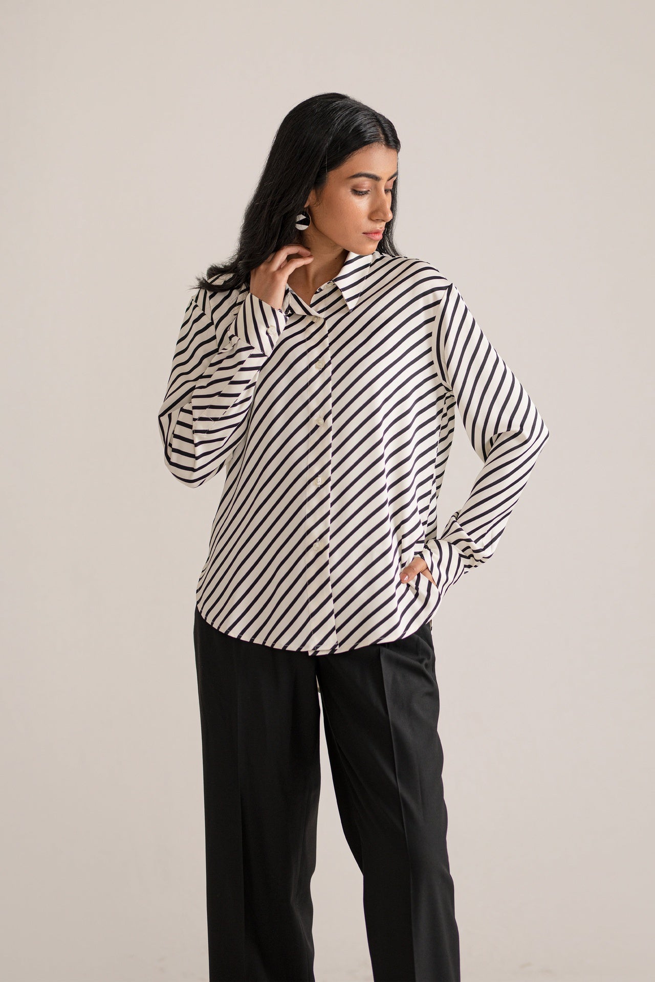 Striped Flowy Relaxed Fit Shirt in Pakistan