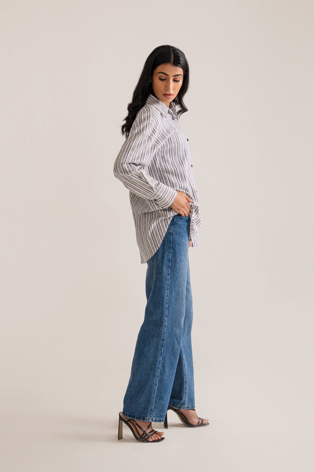 White & Blue Striped Linen Shirt