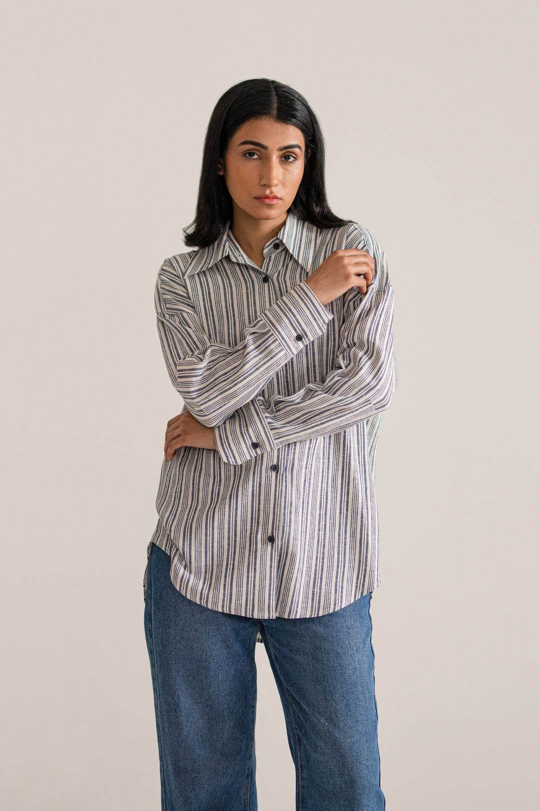 Blue & White Striped Linen Shirt in Pakistan