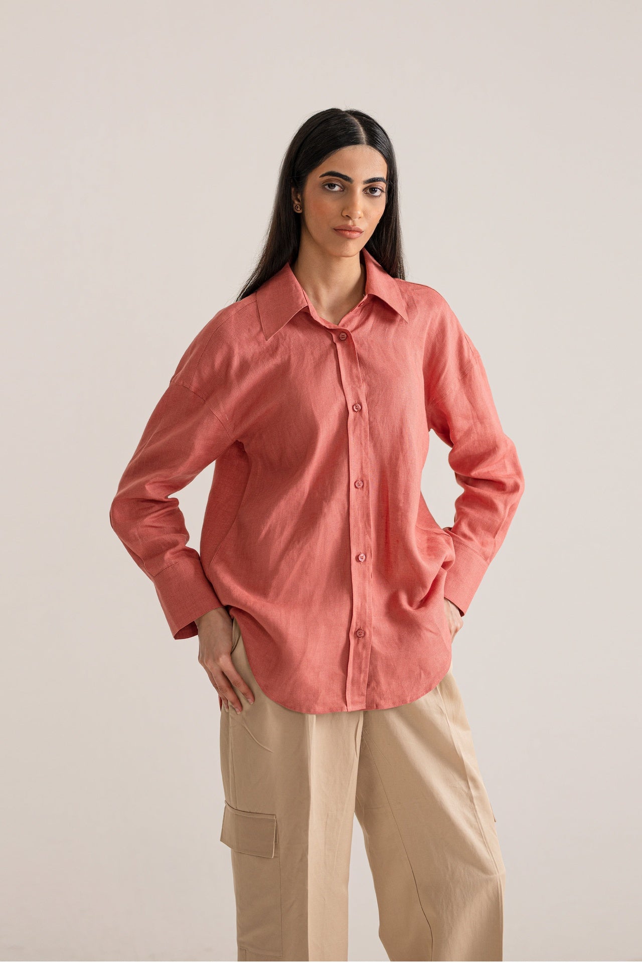 Peach Linen Shirt for women